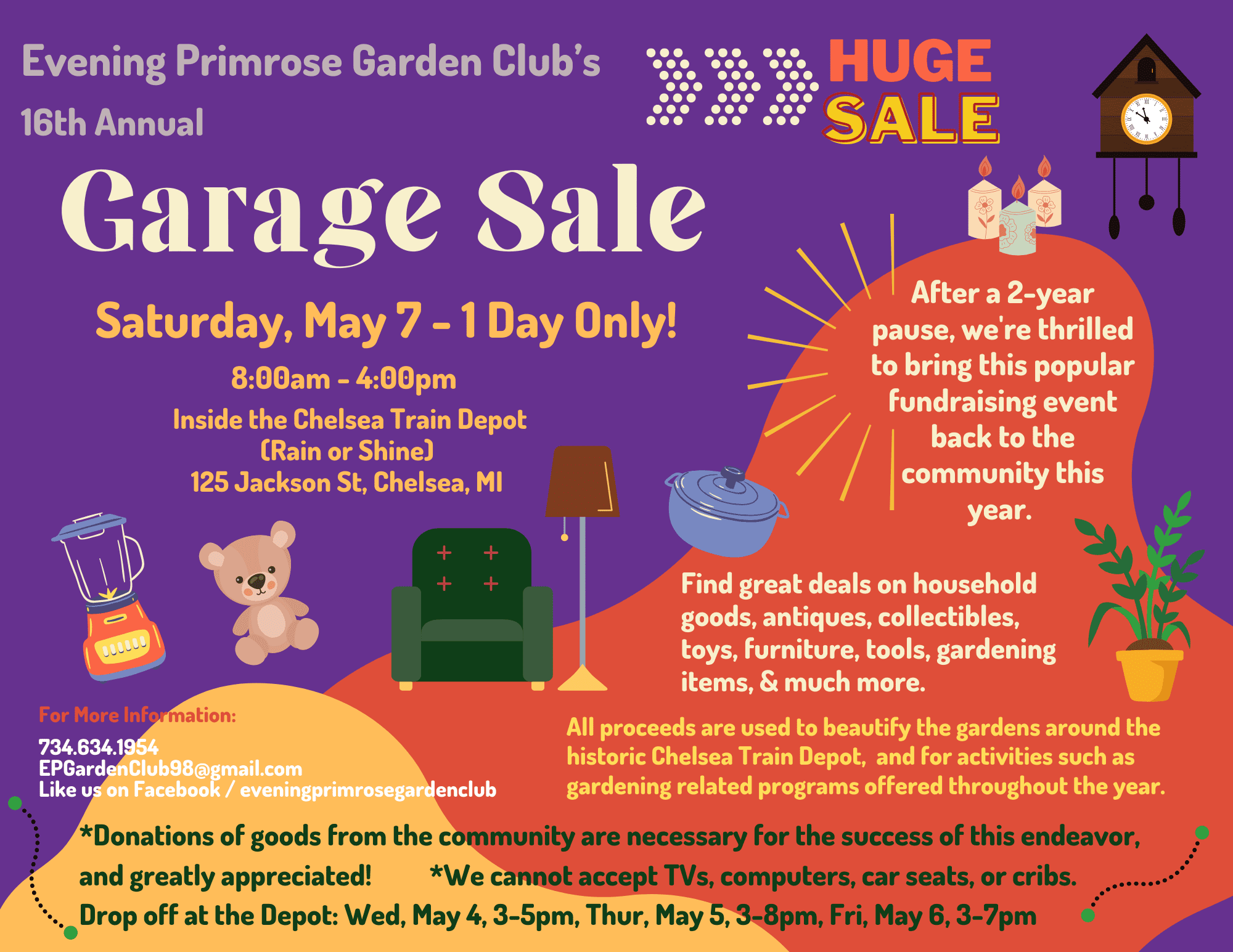 Evening Primrose Garden Club Garage Sale Chelsea Michigan