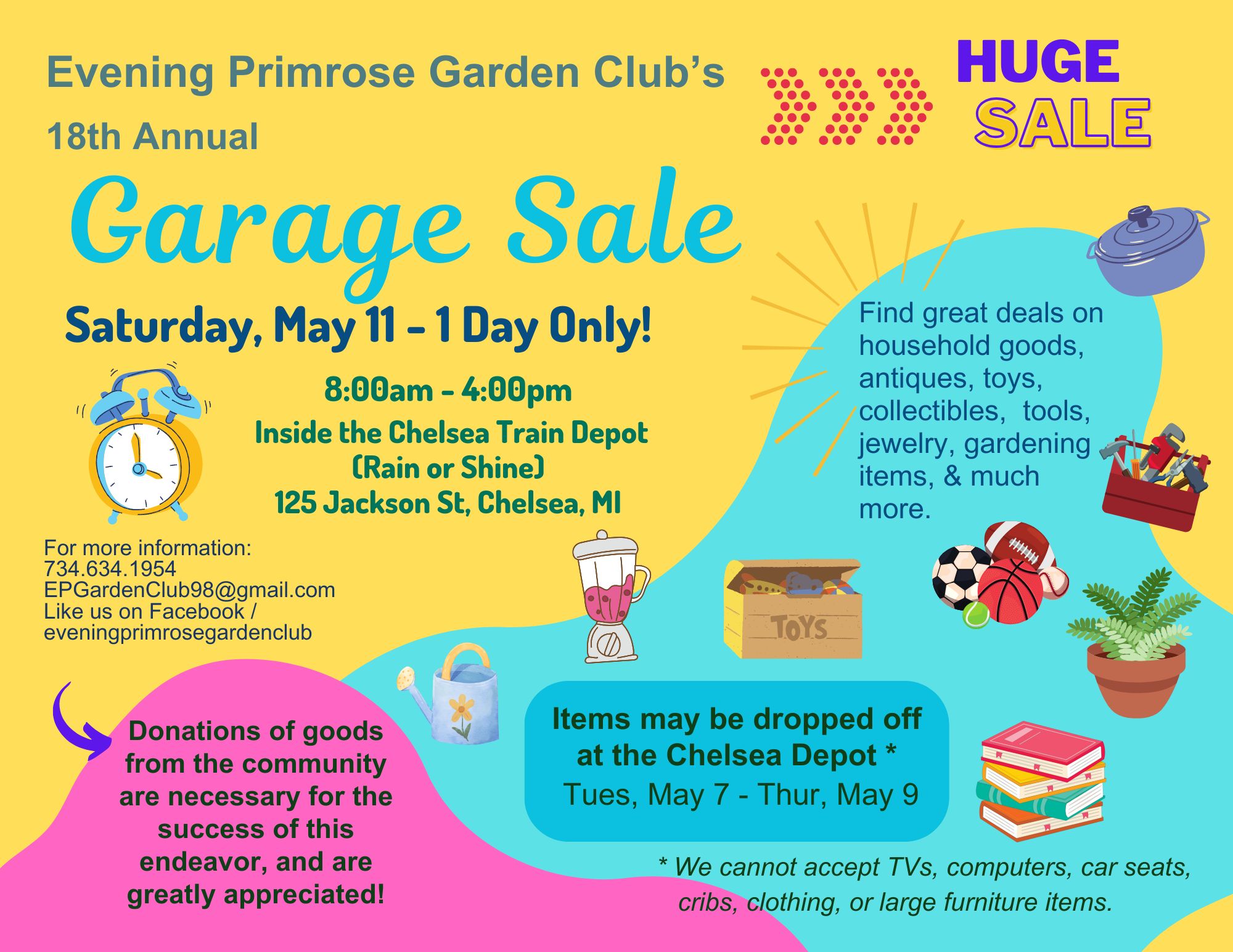 Evening Primrose Garden Club Garage Sale Chelsea Michigan